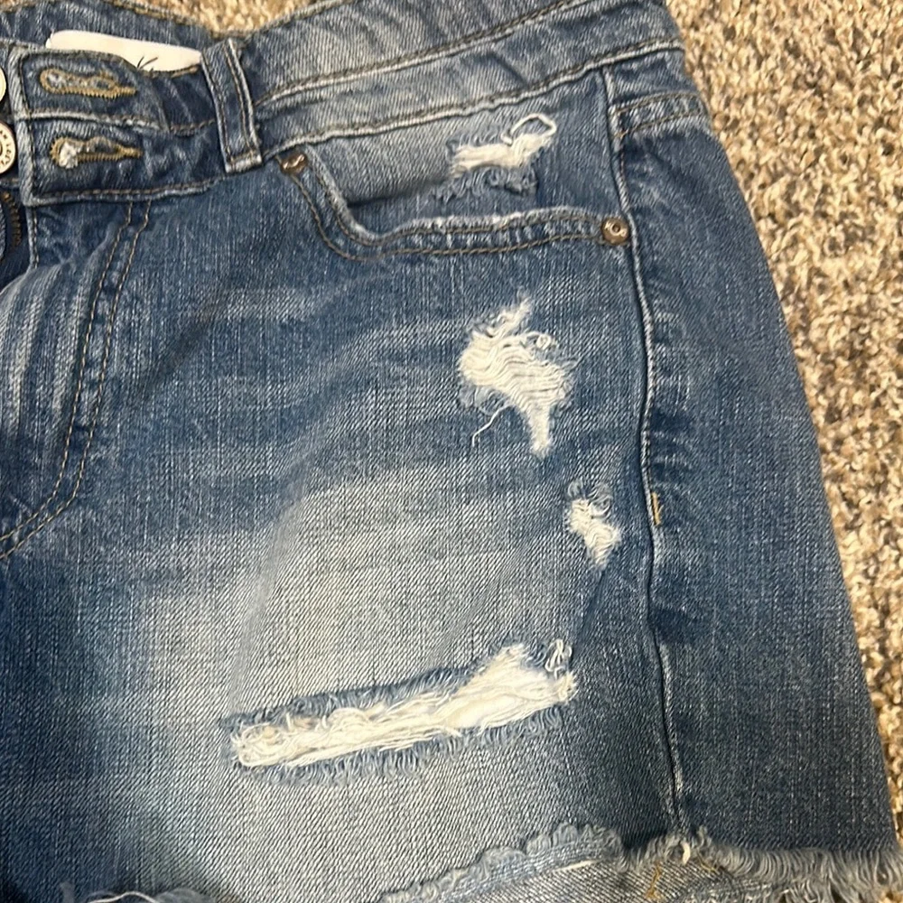 Denim Blue Distressed Women's Shorts - Picture 3 of 6